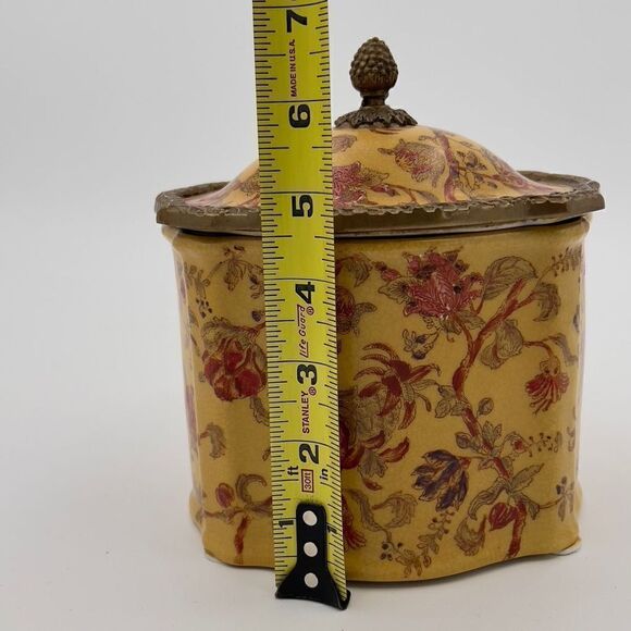 Rare Vintage Mark Roberts Porcelain Trinket Box With Lid Floral Design Copper - Picture 8 of 14